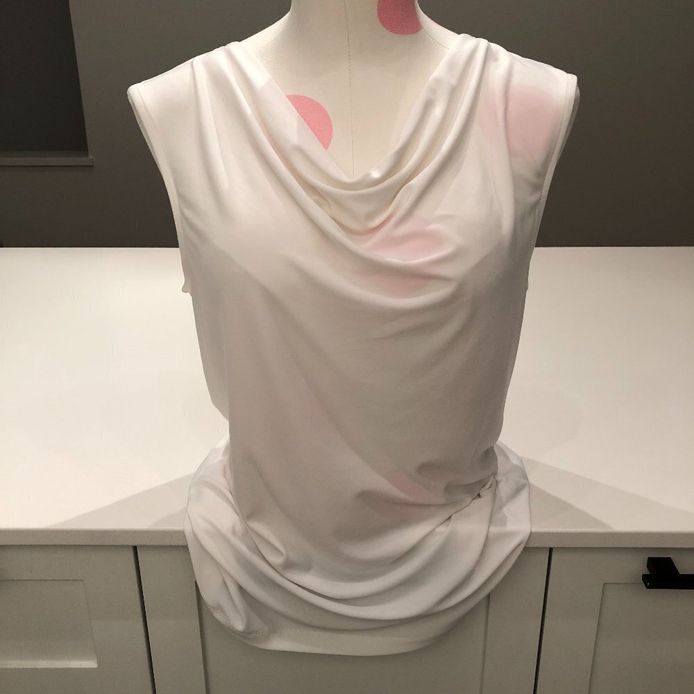 Donna Karan New York Sleeveless Cowl Neck Top in White Size M